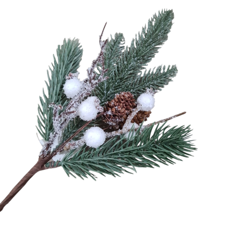 Crenguta decorativa brad inzapezit, ilex alb si con, 35 cm [3]