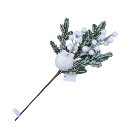 Crenguta decorativa cu brad inzapezit cu ilex si mar alb, 40 cm [1]