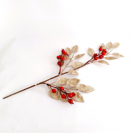 Crenguta decorativa cu frunze auriu, bobite rosii1 [4]