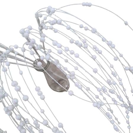Crenguta decorativa cu ramuri curgatoare si bilute, alb irizat, 100 cm [7]