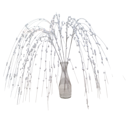 Crenguta decorativa cu ramuri curgatoare si bilute, alb irizat, 100 cm [1]