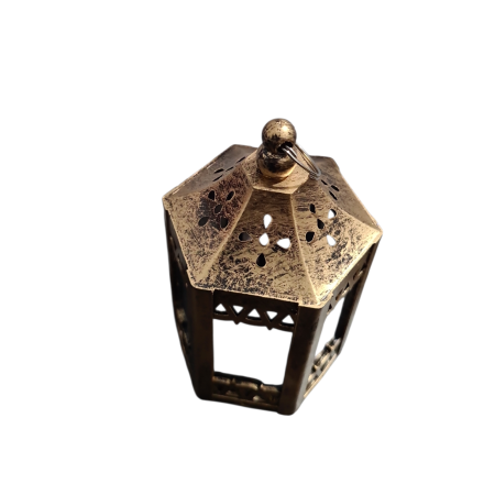 Felinar decorativ hexagonal cu led si baterie, auriu antichizat, 11x6 cm [1]