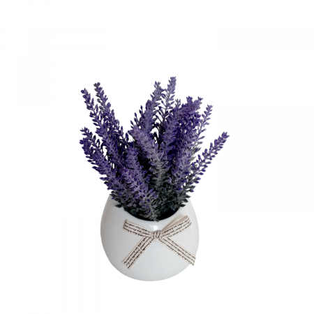 Elemente decorative pentru casa - Ghiveci alb cu flori artificiale de lavanda_6