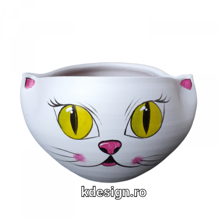 Elemente decorative pentru gradina - Ghiveci pentru flori, model pisica, alb