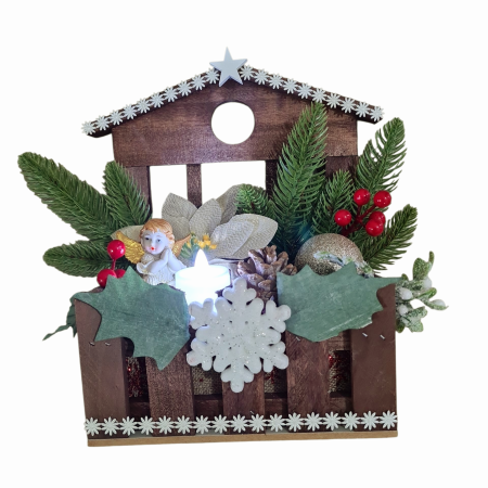 Ornament Craciun casuta de lemn cu inger 25x25x13 cm [3]