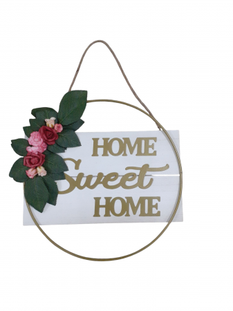 Elemente decorative pentru casa - Ornament pentru usa cu flori artificiale, Home Sweet Home