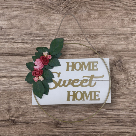 Ornament pentru usa cu flori artificiale, Home Sweet Home [5]