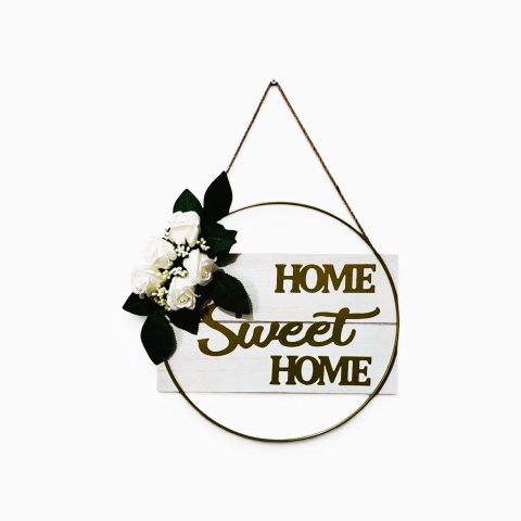 Ornament pentru usa decorat cu flori albe, Home Sweet Home, 35 cm [1]