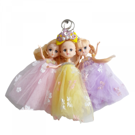 Papusa breloc 15 cm, set 3 buc, galben, roz și mov [1]