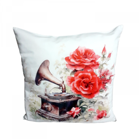 Elemente decorative pentru casa - Perna decorativa alba cu imprimeu,  40x40 cm