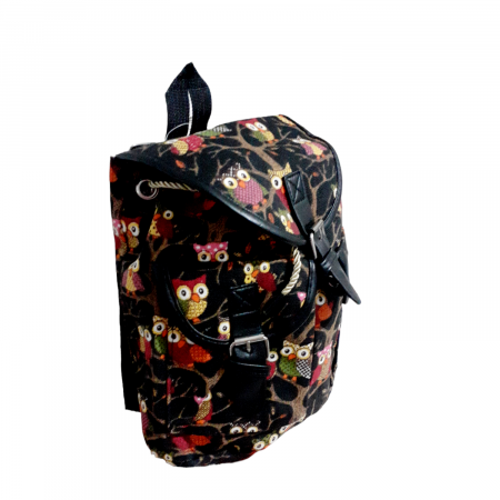 Vara - Rucsac mini, negru cu bufnite multicolore, 30x28 cm