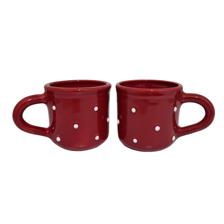 Articole de bucatarie si servirea mesei - Set 2 cani ceramica rosu cu buline albe