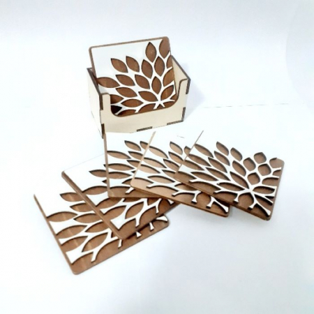 Set 6 suport pentru pahare sau cani, lemn, model frunze 3 [3]