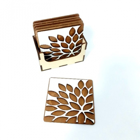 Set 6 suport pentru pahare sau cani, lemn, model frunze 3 [4]