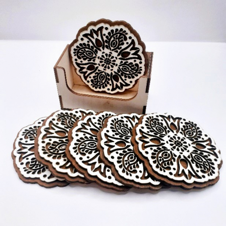 Set 6 suport pentru pahare sau cani, lemn, model flori [3]