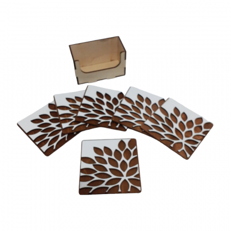 Set 6 suport pentru pahare sau cani, lemn, model frunze 3 [1]