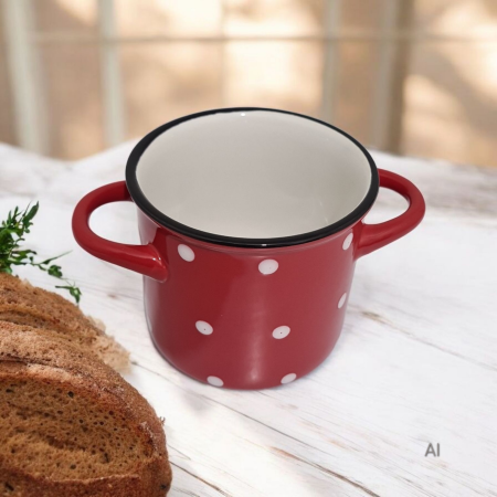 Vas cu manere, ceramica, rosu cu buline albe9x9 cm [4]