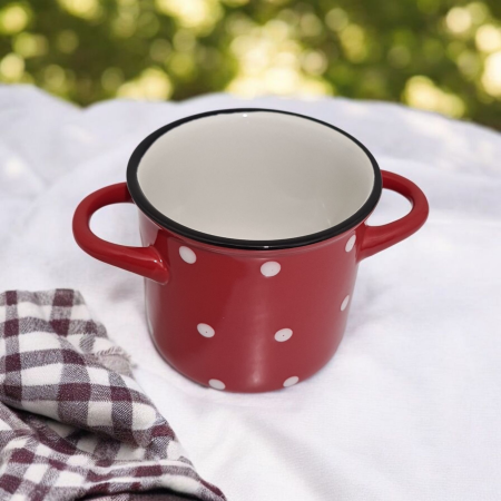 Vas cu manere, ceramica, rosu cu buline albe9x9 cm [3]