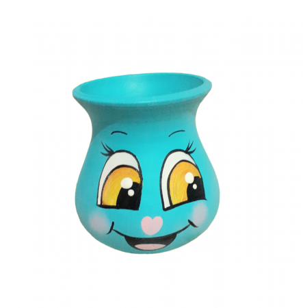 Elemente decorative pentru gradina - Vaza mini din ceramică, pictata manual - bleu