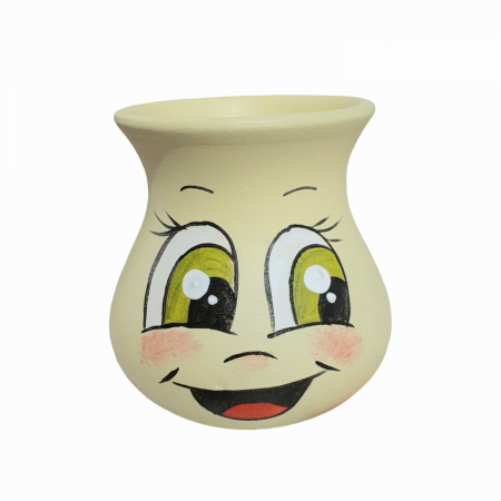 Elemente decorative pentru gradina - Vaza mini din ceramica, pictata manual - galben