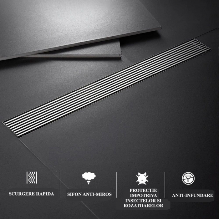 Rigola dus cu gratar din Otel Inoxidabil, Argintiu Inox 400mm [3]
