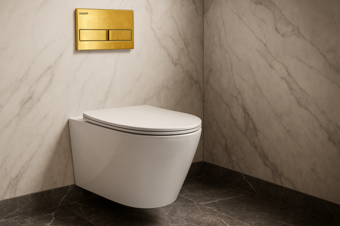 4 in 1 Set Rezervor incastrat Visam Slim 80 clapeta aurie  cu Vas WC Suspendat Atena alb si capac UV softclose [3]