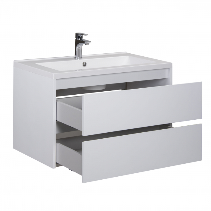 Set 6 in 1 Mobilier Masca Baie Marko 80 cu Lavoar Cosmo-80 + Vas WC Nill Rimless cu Capac Soft Close și Cadru metalic Visam Slim 80 [5]