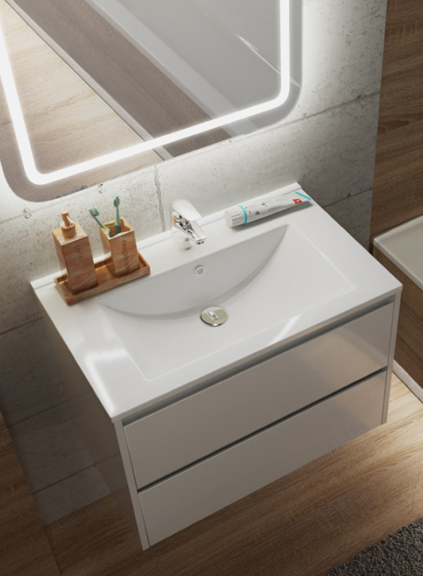 Set 6 in 1 Mobilier Masca Baie Marko 80 cu Lavoar Cosmo-80 + Vas WC Nill Rimless cu Capac Soft Close și Cadru metalic Visam Slim 80 [8]