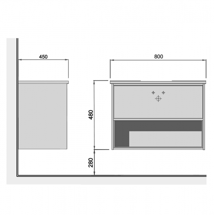 Set Mobilier Baie Suspendat din MDF Vopsit-Lacuit Bravo 80-A ST +  Blat integrat Alb 80 / 800x480x450mm [2]