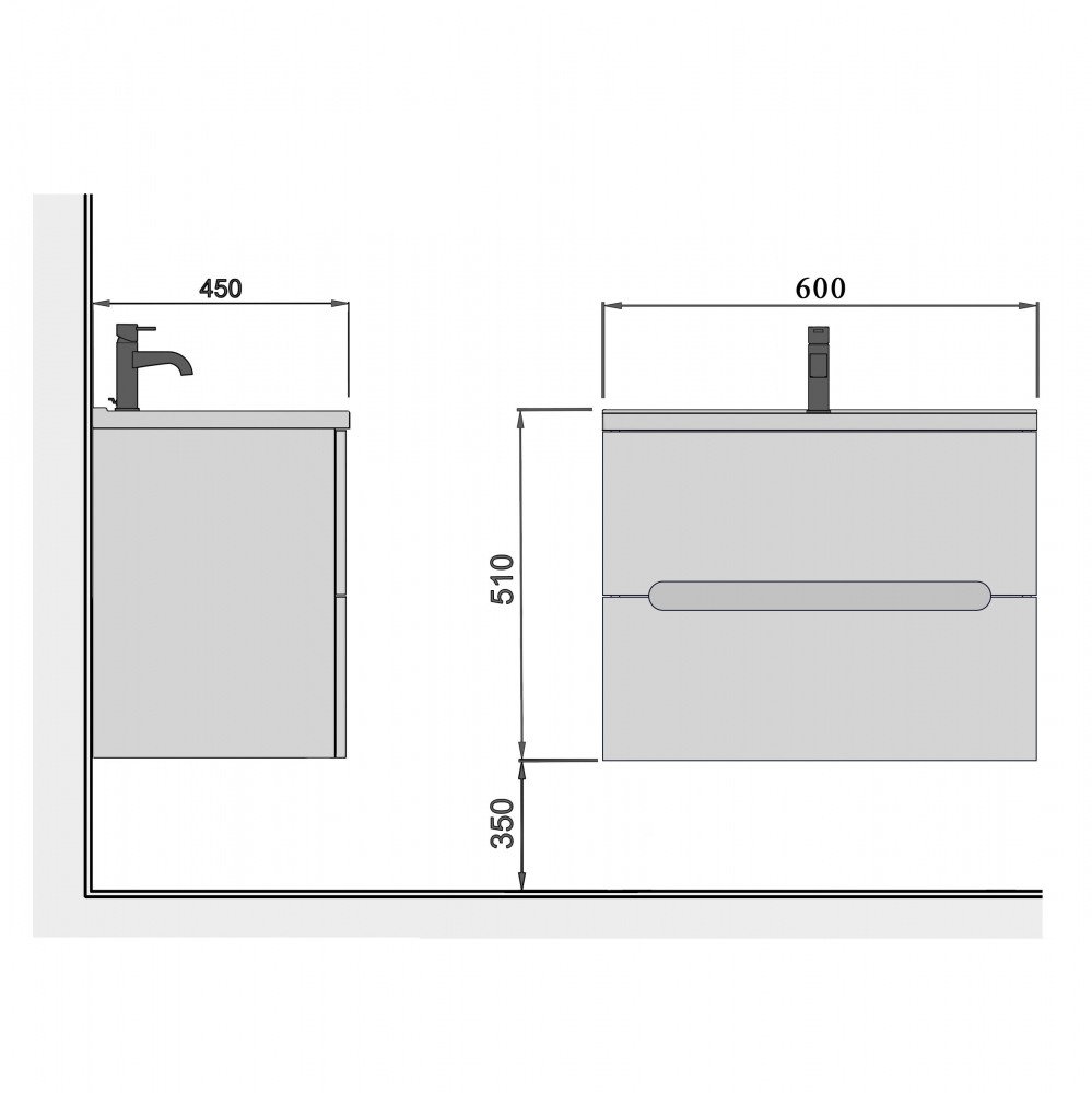 Set Mobilier Baie Suspendat din MDF Vopsit-Lacuit Marko 60-A + Lavoar Blat integrat Alb Cosmo 60 / 600x510x450mm [7]
