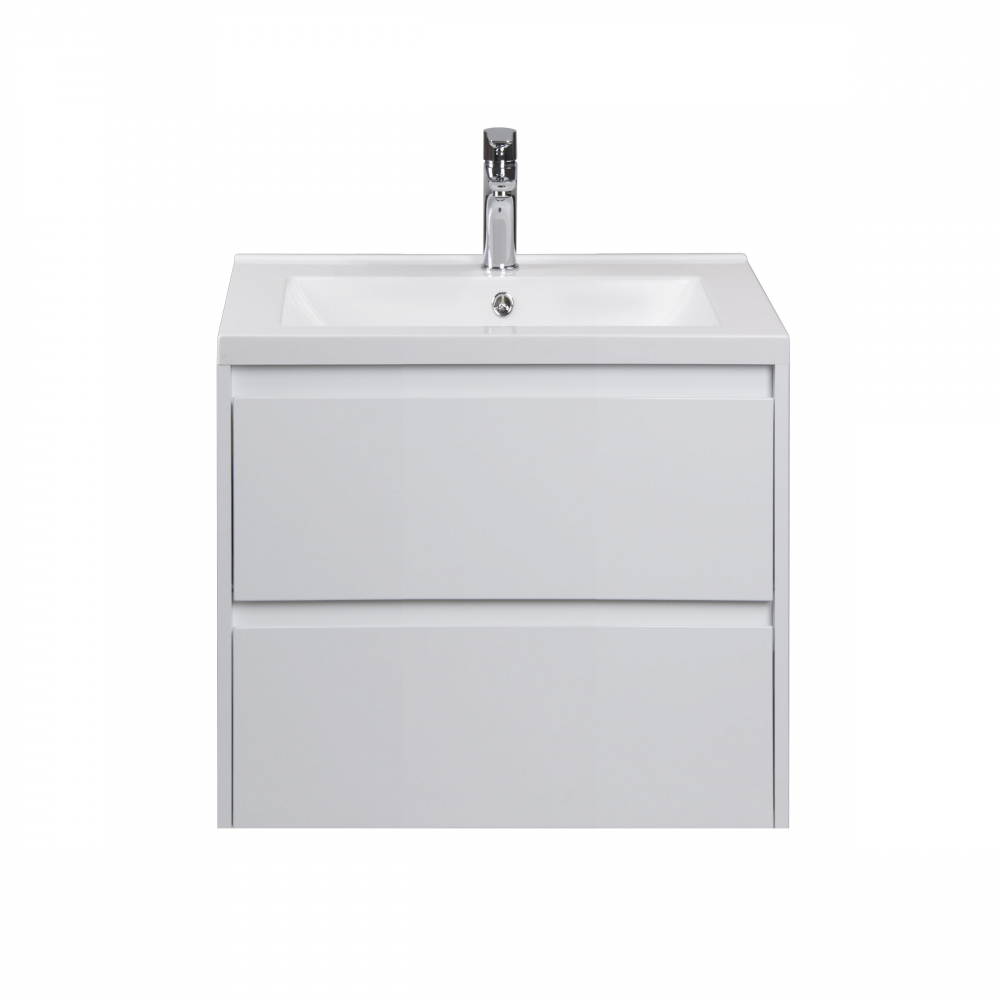 Set Mobilier Baie Suspendat din MDF Vopsit-Lacuit Marko 60-A + Lavoar Blat integrat Alb Cosmo 60 / 600x510x450mm [2]