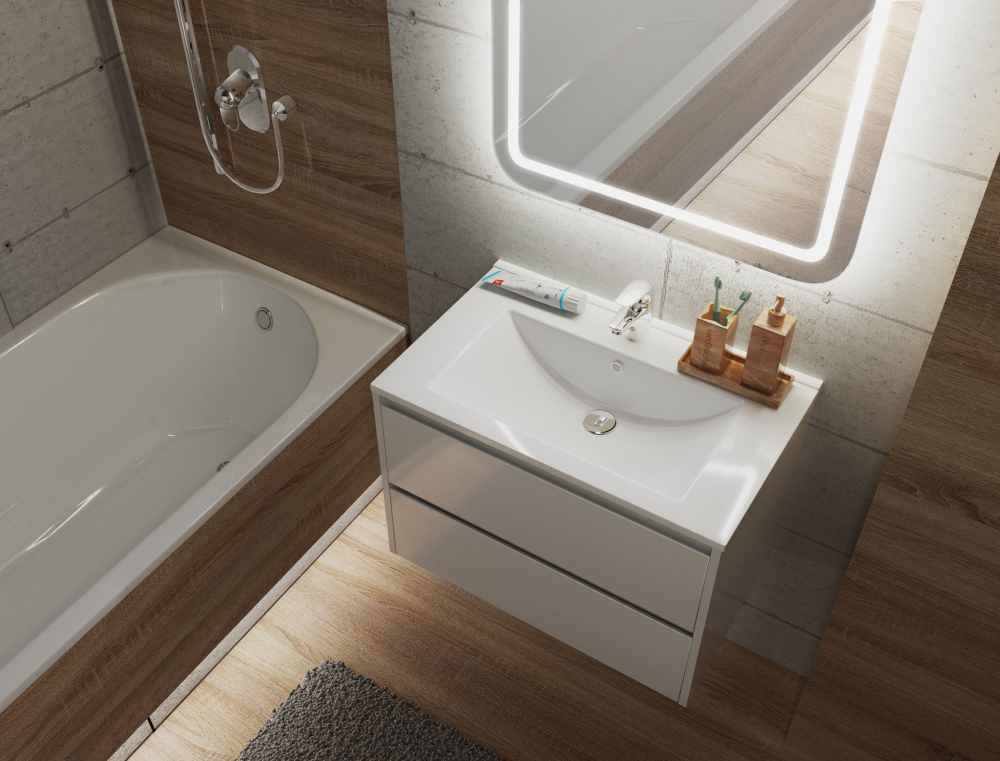 Set Mobilier Baie Suspendat din MDF Vopsit-Lacuit Marko 60-A + Lavoar Blat integrat Alb Cosmo 60 / 600x510x450mm [9]