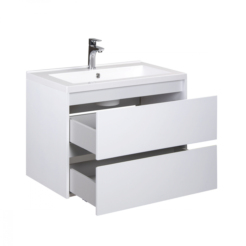 Set Mobilier Baie Suspendat din MDF Vopsit-Lacuit Marko 60-A + Lavoar Blat integrat Alb Cosmo 60 / 600x510x450mm [5]