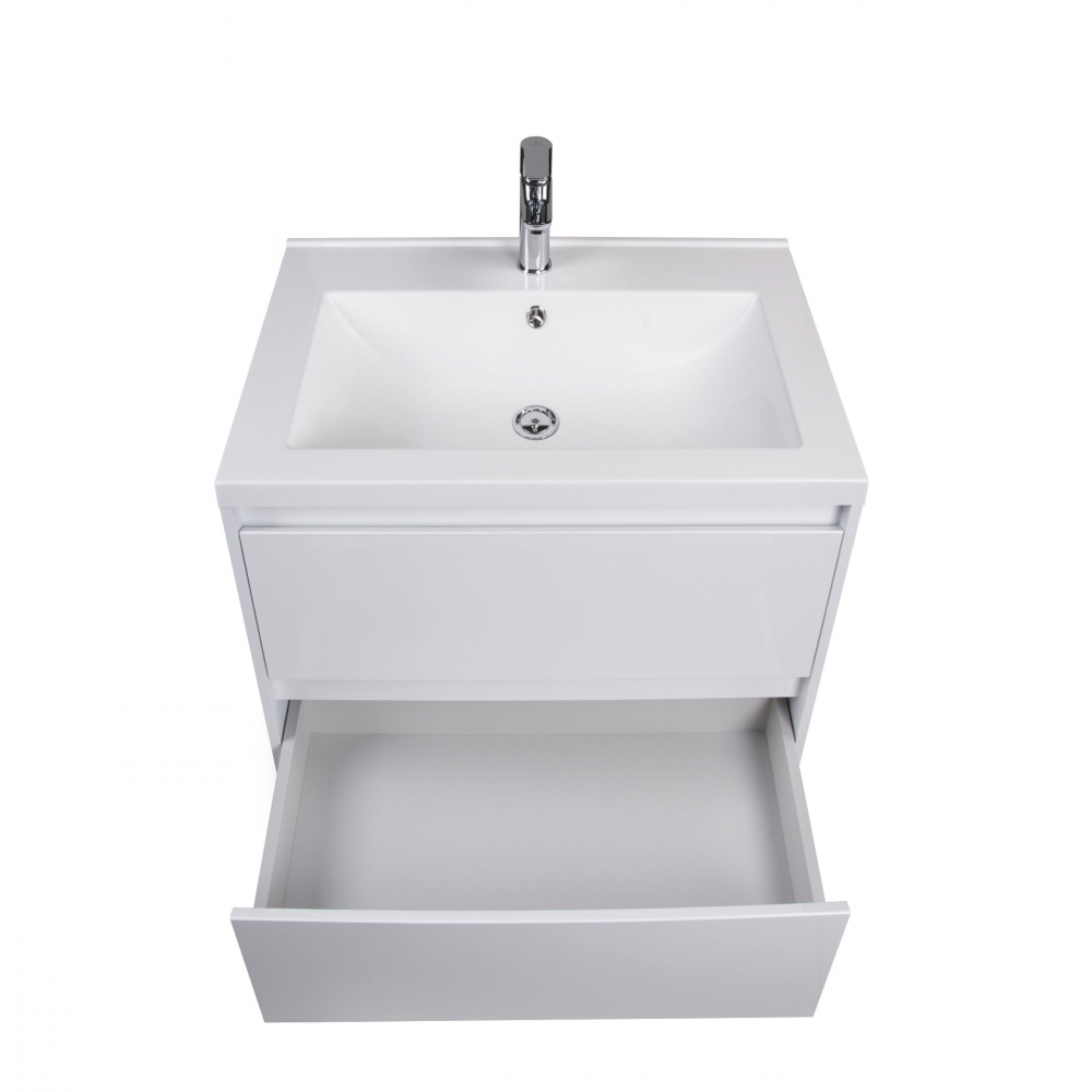Set Mobilier Baie Suspendat din MDF Vopsit-Lacuit Marko 60-A + Lavoar Blat integrat Alb Cosmo 60 / 600x510x450mm [4]