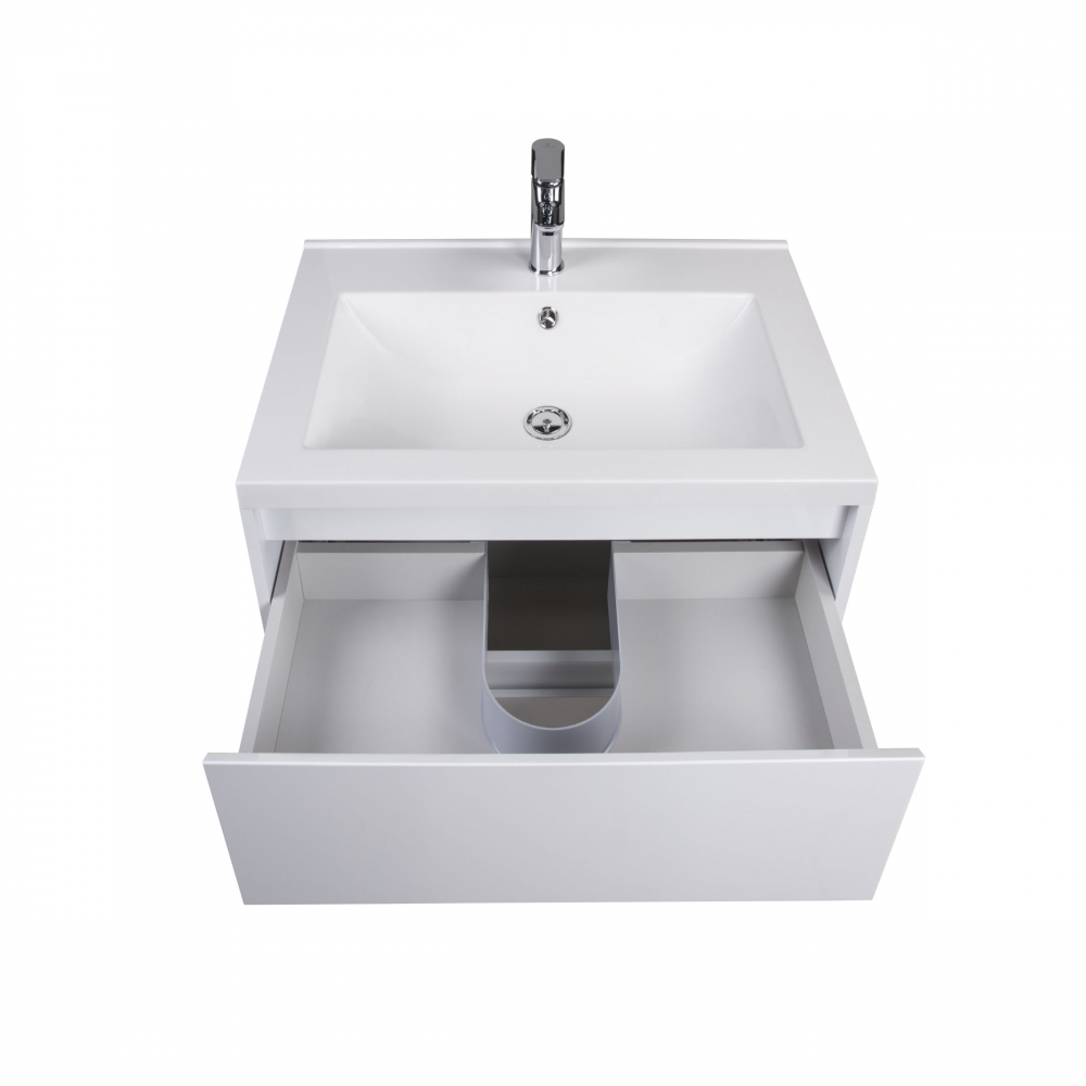 Set Mobilier Baie Suspendat din MDF Vopsit-Lacuit Marko 60-A + Lavoar Blat integrat Alb Cosmo 60 / 600x510x450mm [3]