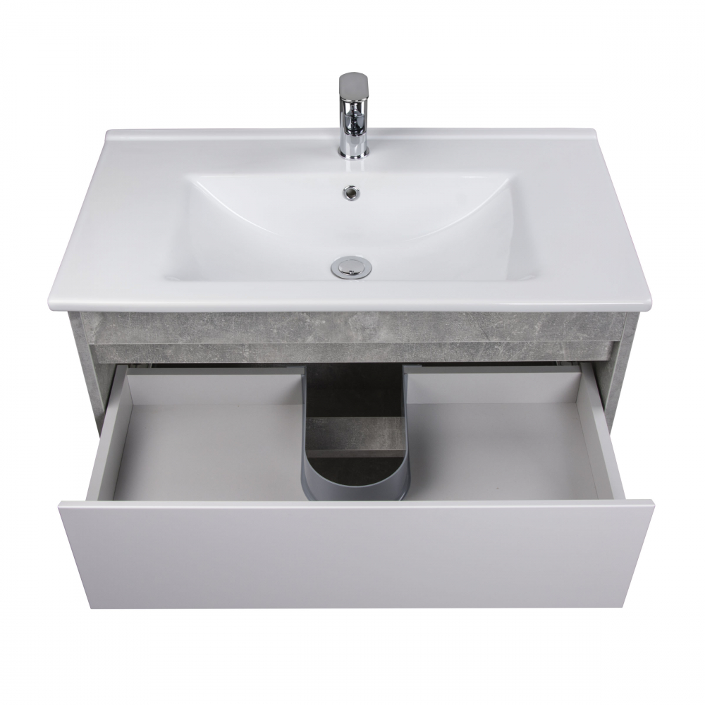 Set Mobilier Baie Suspendat din MDF Vopsit-Lacuit Oslo Loft 80-A + Lavoar Blat integrat Alb Ceramica Su 80 / 800x570x450mm [5]