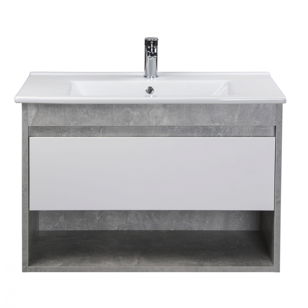 Set Mobilier Baie Suspendat din MDF Vopsit-Lacuit Oslo Loft 80-A + Lavoar Blat integrat Alb Ceramica Su 80 / 800x570x450mm [4]