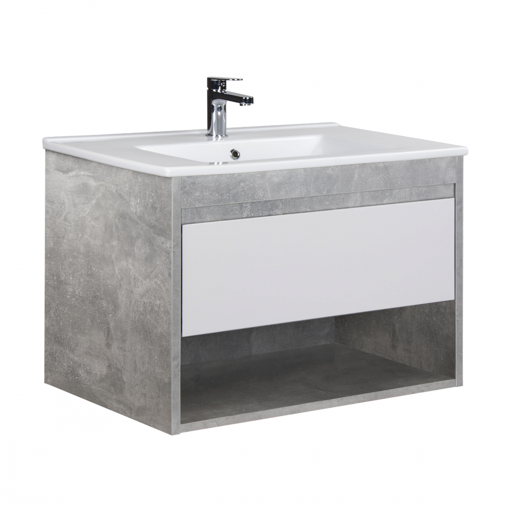 Set Mobilier Baie Suspendat din MDF Vopsit-Lacuit Oslo Loft 80-A + Lavoar Blat integrat Alb Ceramica Su 80 / 800x570x450mm [1]