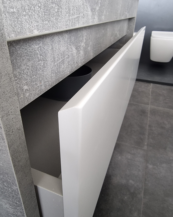 Set Mobilier Baie Suspendat din MDF Vopsit-Lacuit Oslo Loft 80-A + Lavoar Blat integrat Alb Ceramica Su 80 / 800x570x450mm [3]