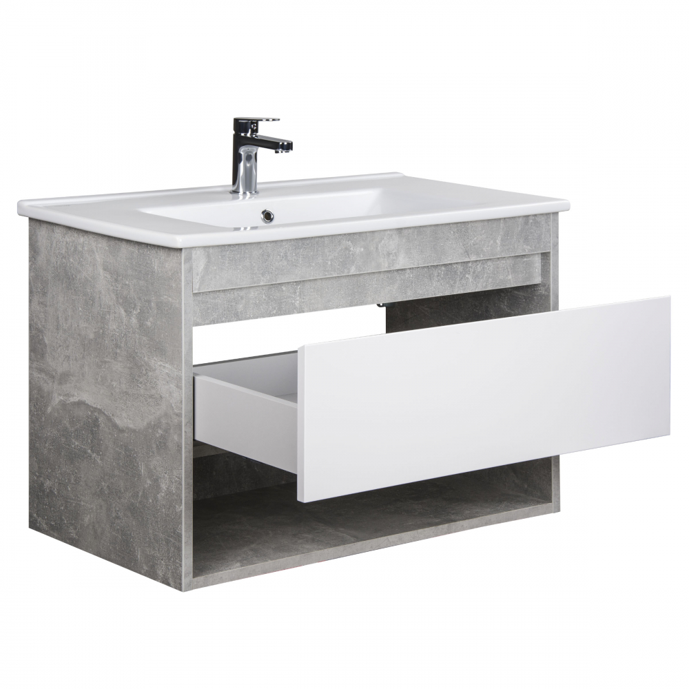 Set Mobilier Baie Suspendat din MDF Vopsit-Lacuit Oslo Loft 80-A + Lavoar Blat integrat Alb Ceramica Su 80 / 800x570x450mm [6]