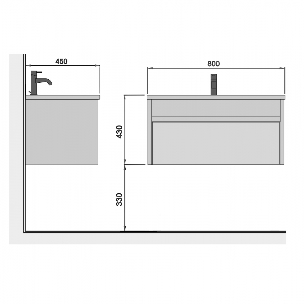 Set Mobilier Baie Suspendat din MDF Vopsit-Lacuit Prime 80-A + Lavoar Blat integrat Alb Compozit Cosmo 80 / 800x430x450mm [3]