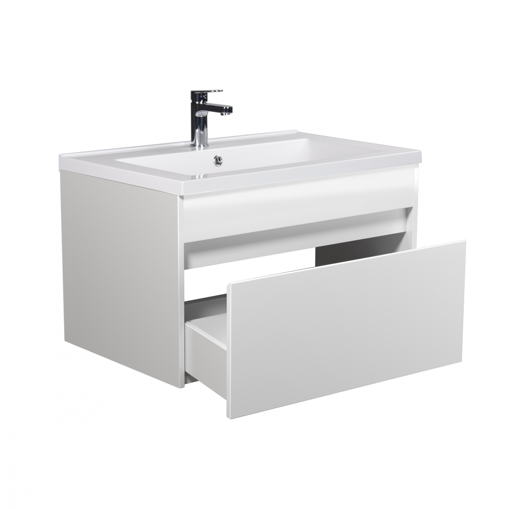 Set Mobilier Baie Suspendat din MDF Vopsit-Lacuit Prime 80-A + Lavoar Blat integrat Alb Compozit Cosmo 80 / 800x430x450mm [5]