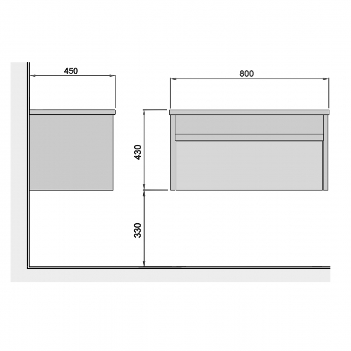 Set Mobilier Baie Suspendat din MDF Vopsit-Lacuit Prime 80-A ST + Blat integrat Alb 80 / 800x510x450mm [2]