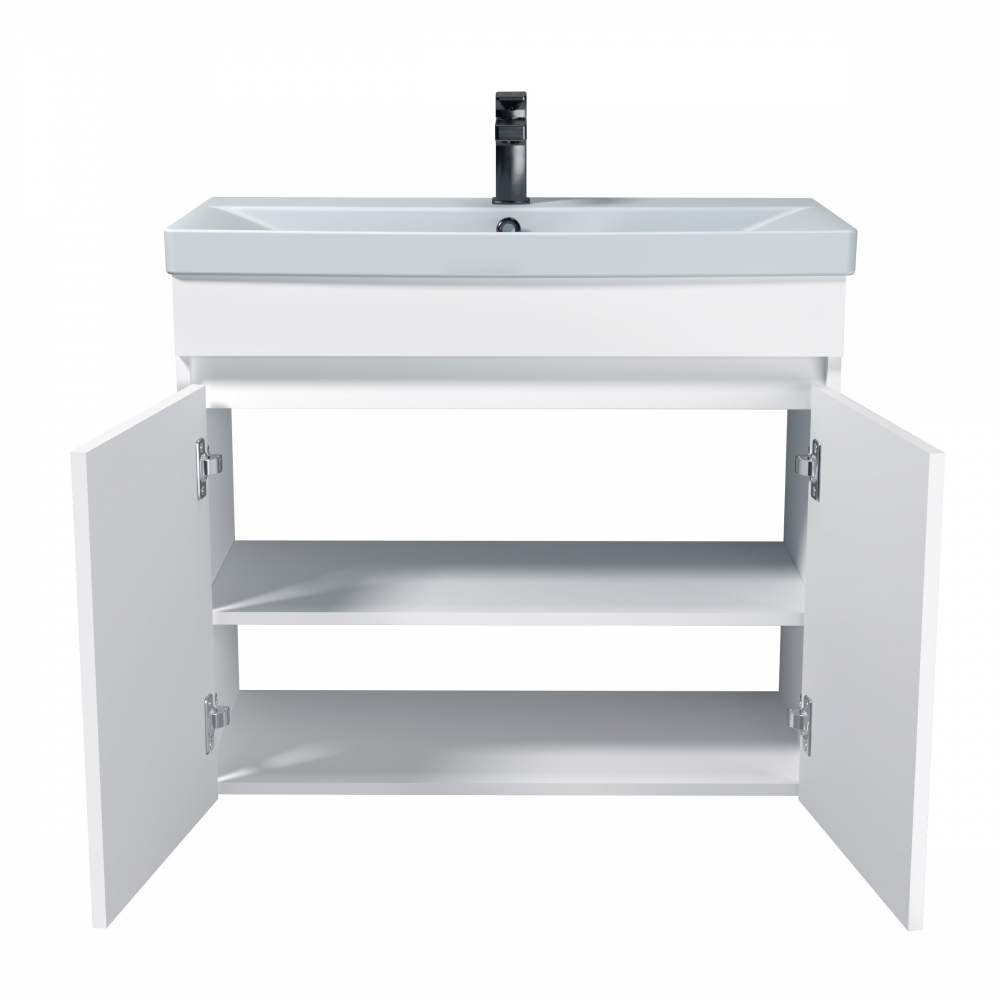 Set Mobilier Baie Suspendat din MDF Vopsit-Lacuit Urban 80-U + Lavoar Blat integrat Alb Ceramica Sempre 80 / 800x720x400mm [4]