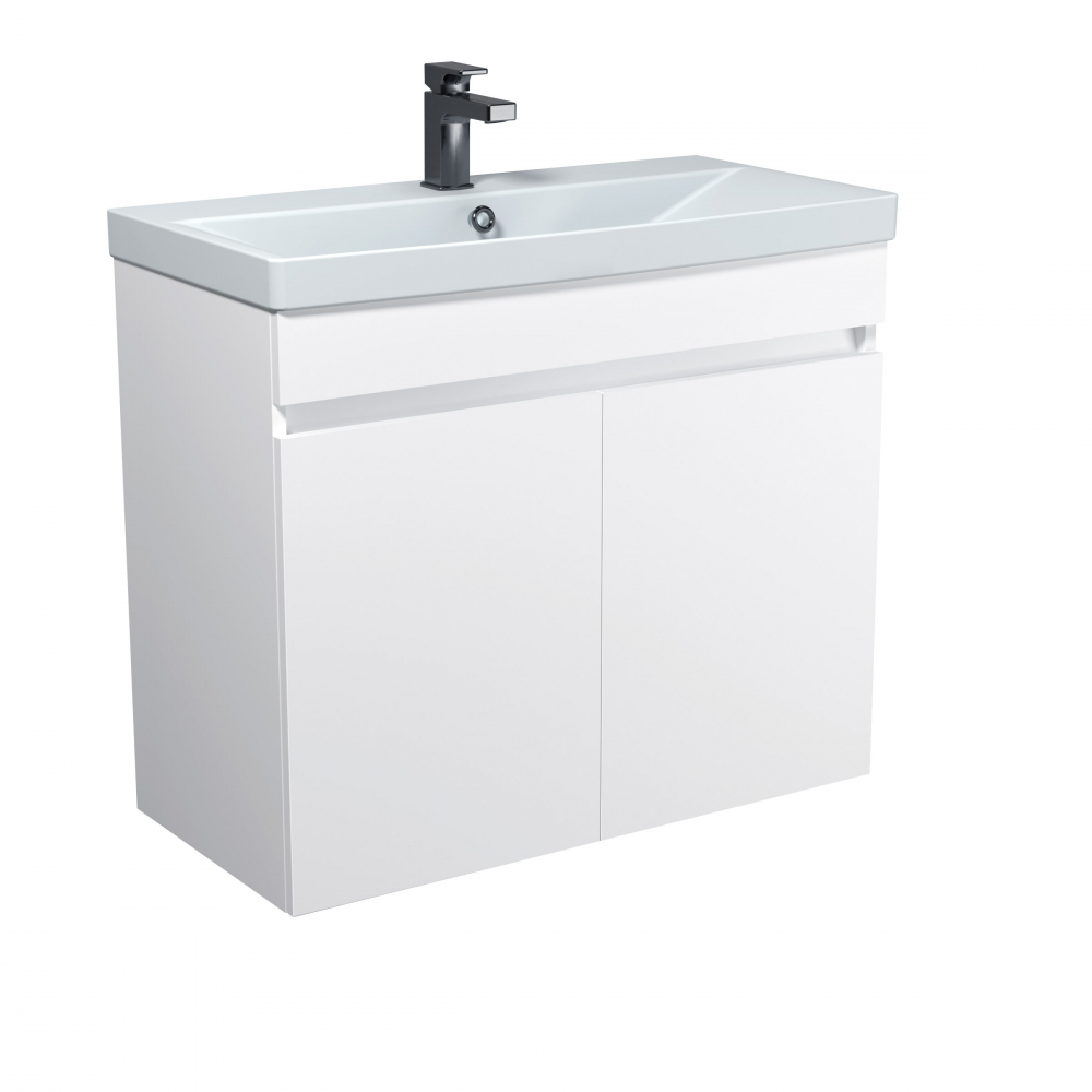 Set Mobilier Baie Suspendat din MDF Vopsit-Lacuit Urban 80-U + Lavoar Blat integrat Alb Ceramica Sempre 80 / 800x720x400mm [2]