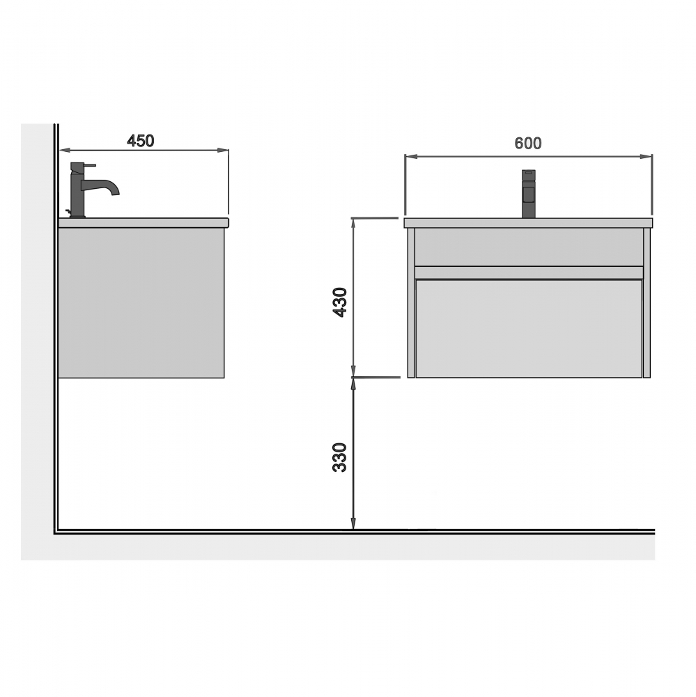 Set Mobilier Baie Suspendat din MDF Vopsit Prime 60-A + Lavoar Blat integrat Alb Ceramica Como 60 / 600x430x450mm [7]