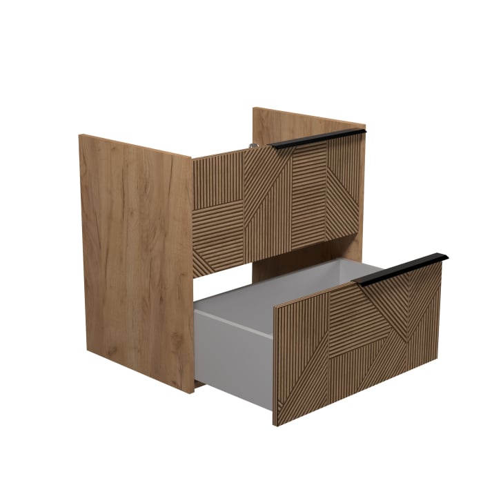 Set Mobilier de Baie Suspendat Cubic Wood  + Lavoar Alb integrat Palace Wide din Ceramica in 3 dimensiuni 61/81/91 [9]