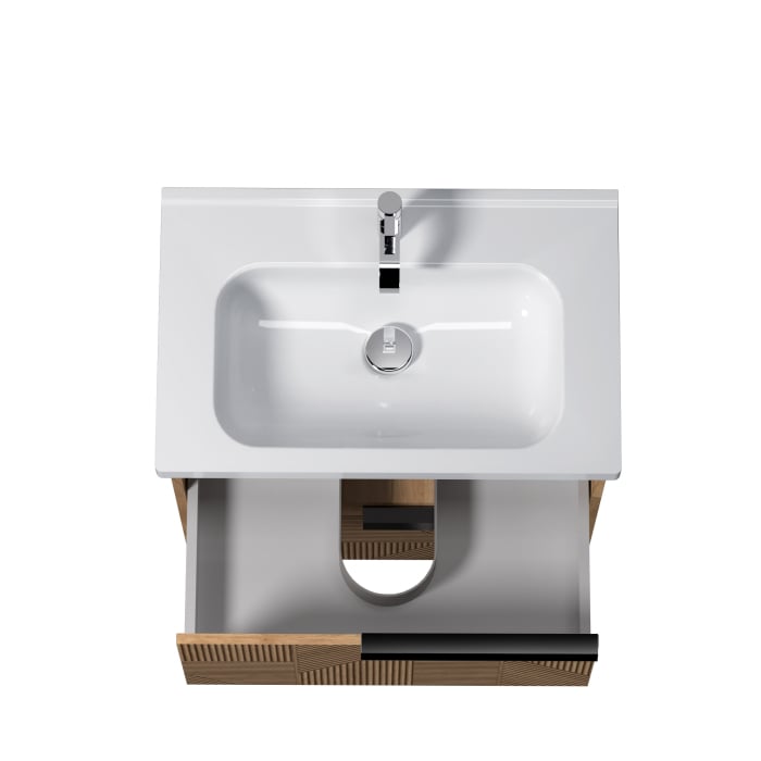 Set Mobilier de Baie Suspendat Cubic Wood  + Lavoar Alb integrat Palace Wide din Ceramica in 3 dimensiuni 61/81/91 [5]