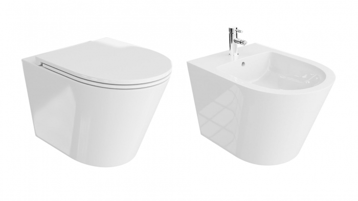 Set Vas WC  Galve suspendat Tornado Rimless alb ceramica cu capac UV softclose + Bide Galve Suspendat Alb [1]