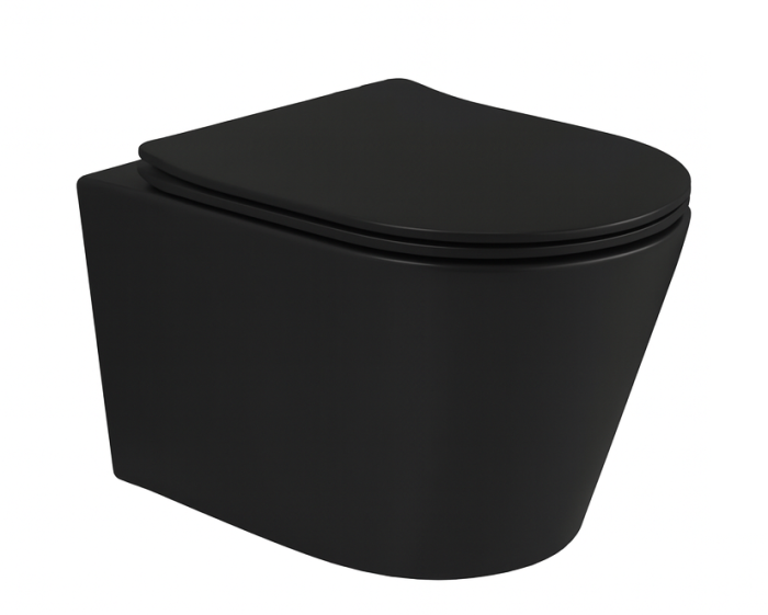 Set Vas WC  Atena suspendat rimless negru satin ceramica + capac negru satin UV softclose [1]